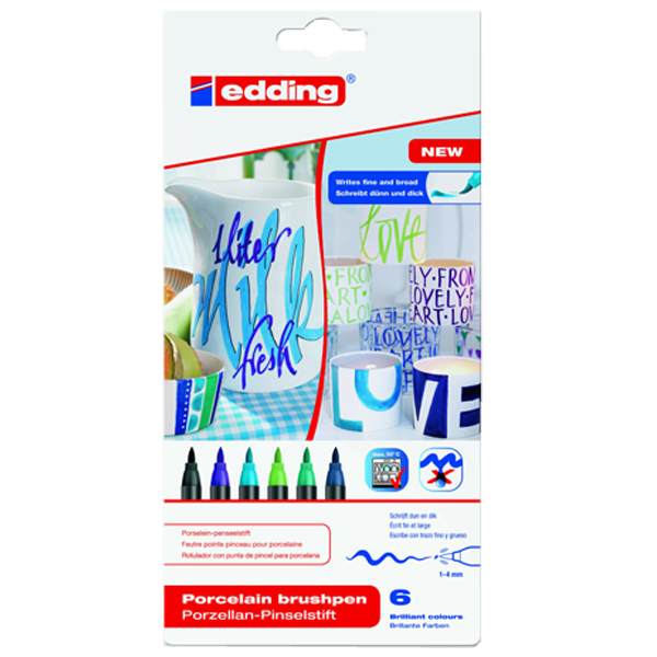 Edding Porselen Kalemi Fırça Uçlu 1-4 Mm 6 Lı Soğuk Renkler 4200