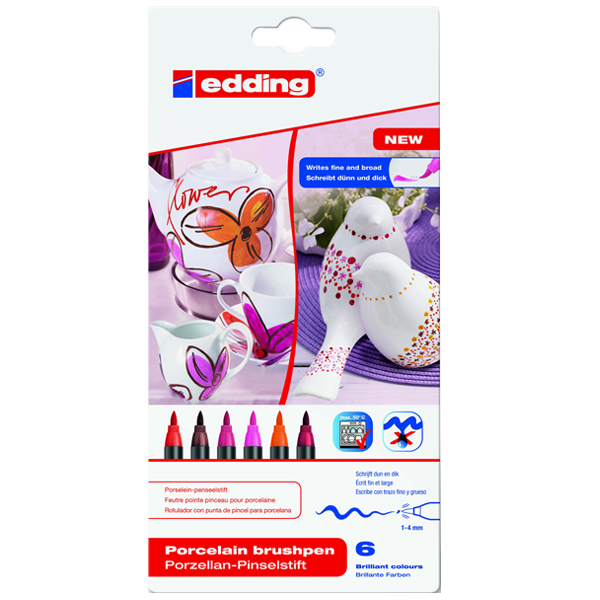 Edding Porselen Kalemi Fırça Uçlu 1-4 Mm 6 Lı Sıcak Renkler 4200/6S