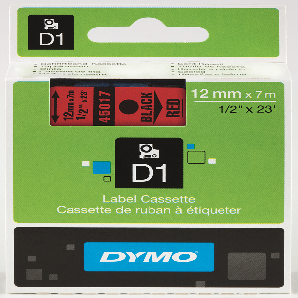 DYMO D1 ŞERİT STANDART 12 MMX7 MT KIRMIZI ÜZERİNE SİYAH 45017