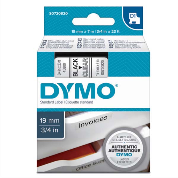 DYMO D1 ŞERİT STANDART 19 MMX7 MT ŞEFFAF ÜZERİNE SİYAH 45800