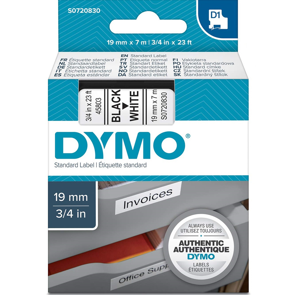 DYMO D1 ŞERİT STANDART 19 MMX7 MT BEYAZ ÜZERİNE SİYAH 45803 S0720830