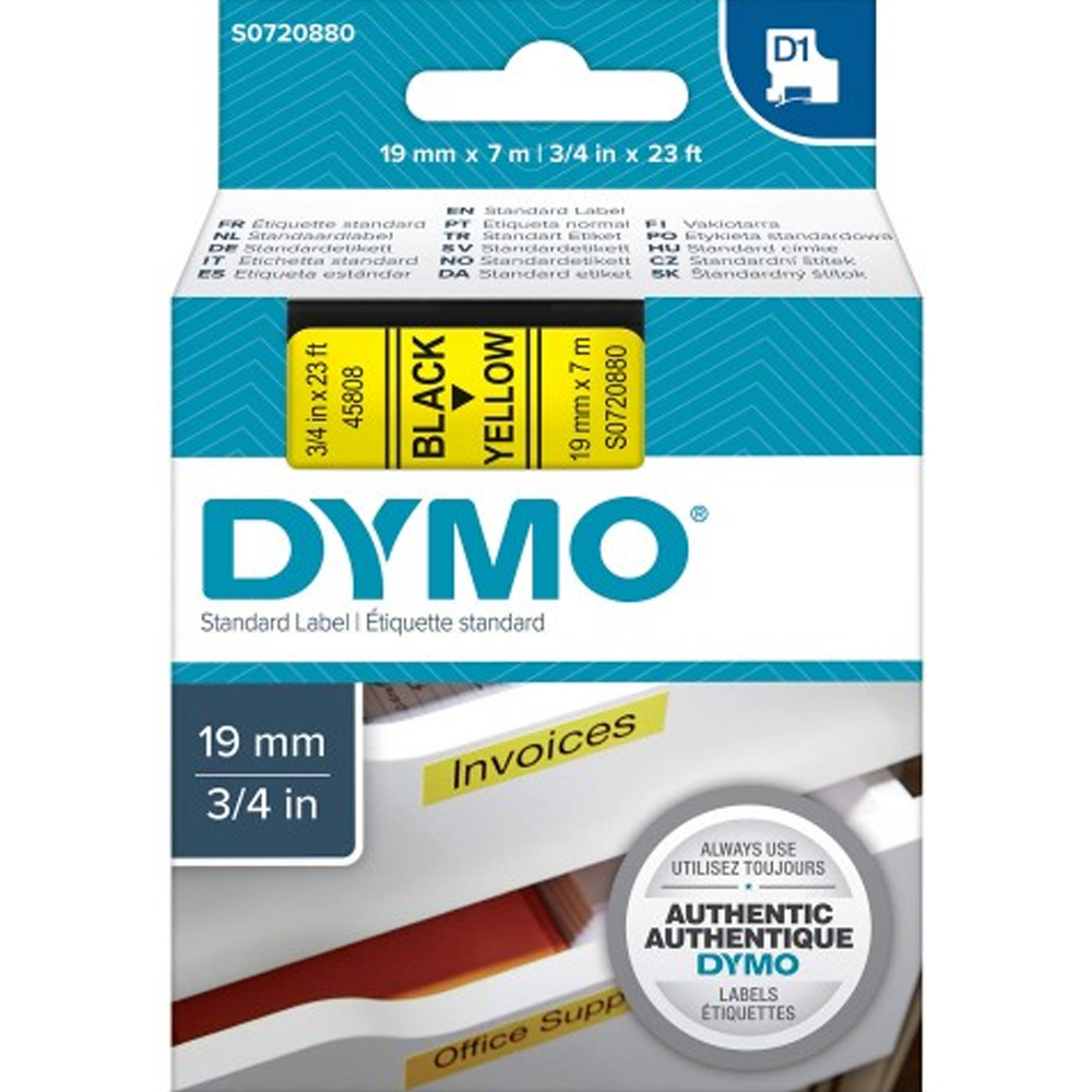 DYMO D1 ŞERİT STANDART 19 MMX7 MT SARI ÜZERİNE SİYAH 45808 S0720880