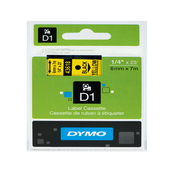 DYMO D1 ŞERİT STANDART 6 MMX7 MT SARI ÜZERİNE SİYAH 43618 S0720790
