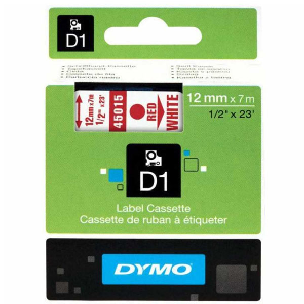 DYMO D1 ŞERİT STANDART 12 MMX7 MT BEYAZ ÜZERİNE KIRMIZI 45015