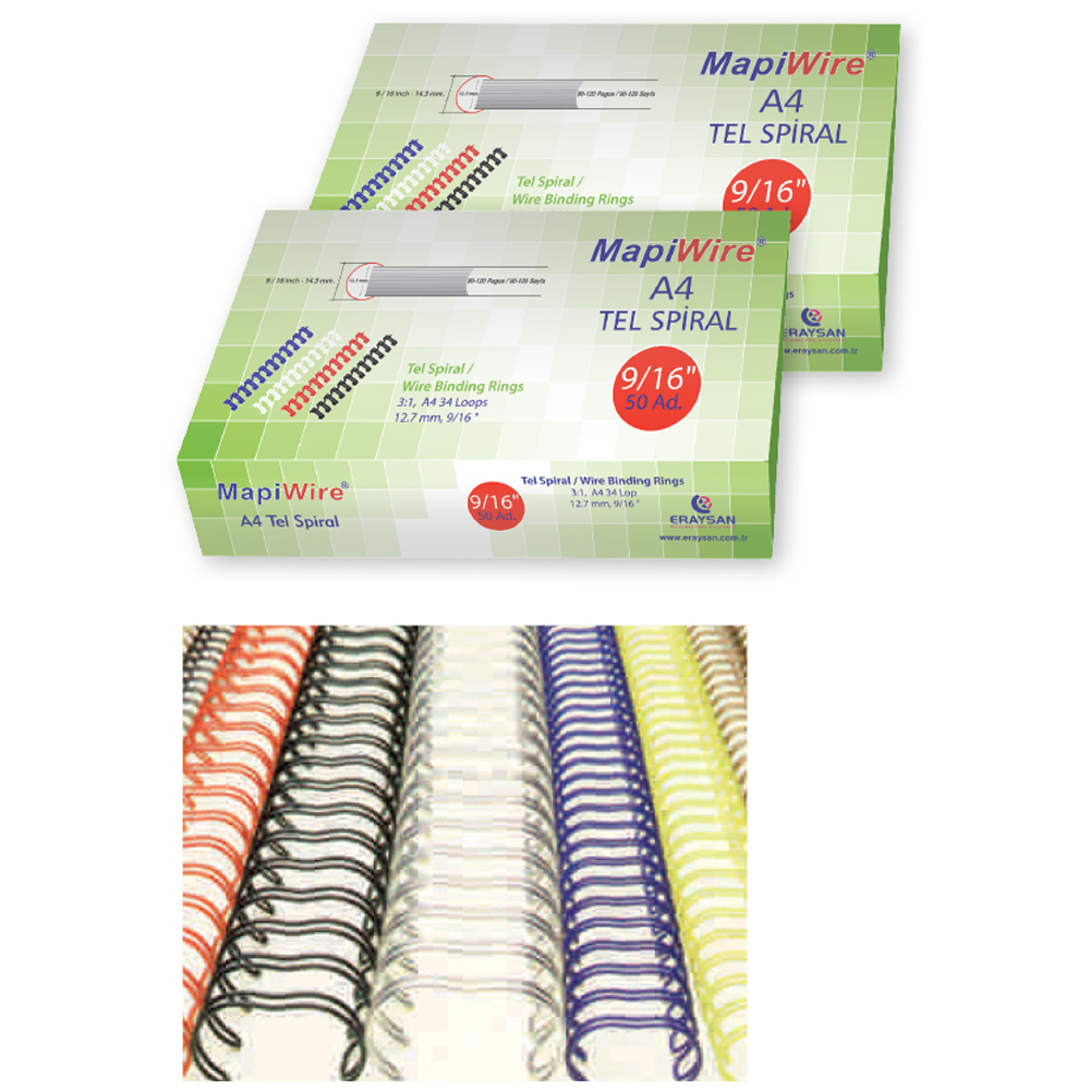 Mapiwire Spiral Tel 3:1 Aralık 5-15 Yp 1/4 Beyaz 210 02 00 - 100'lü Paket