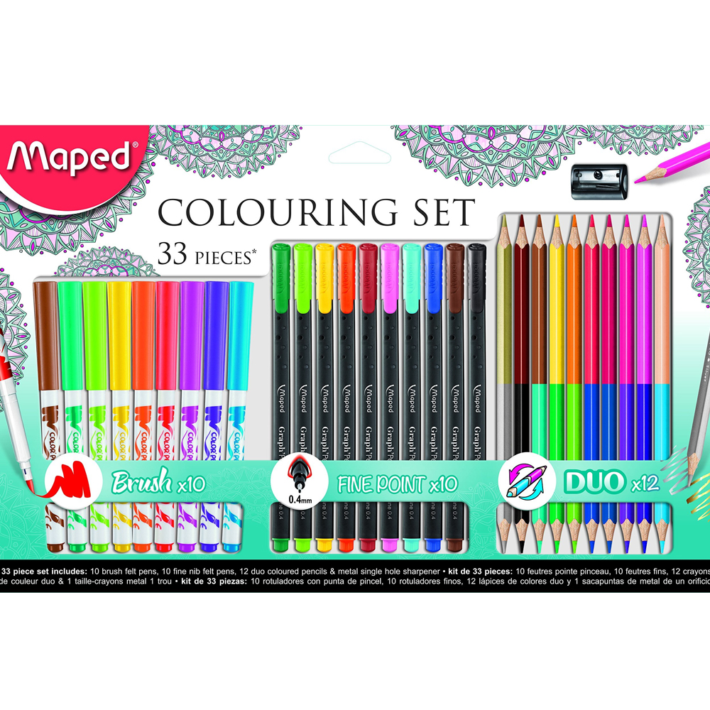 MAPED OKUL SETİ 33 LÜ (10 LU BRUSH/10 LU FİNELİNER/12 Lİ DUO BOYA) 897417