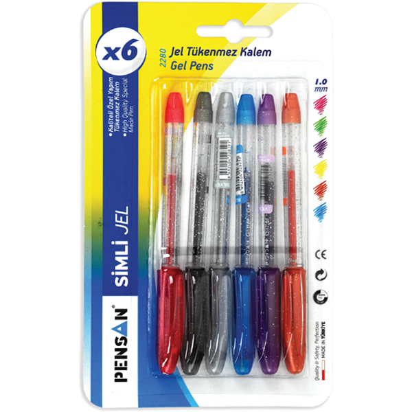 Pensan Tükenmez Kalem Jel Simli 1.0 Mm Kırmızı 2280 - 12'li Paket