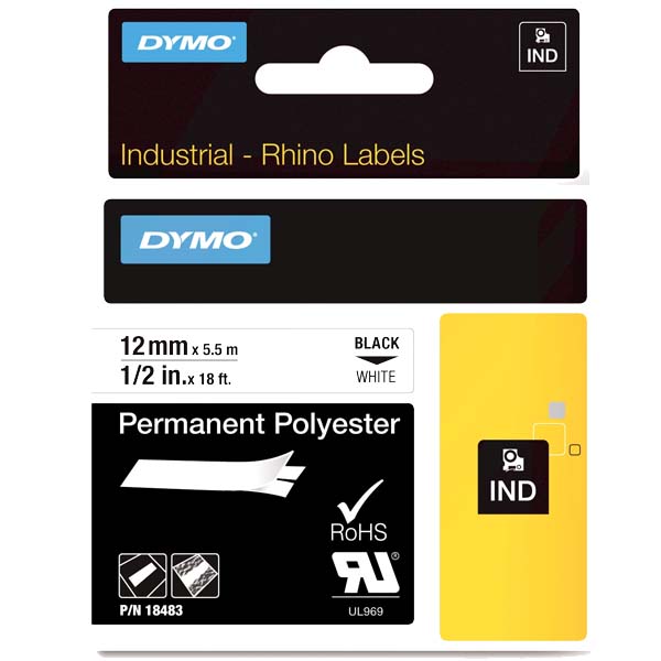 DYMO RHİNO PRO ETİKETİ PLASTİK SABİT 12 MMX5.5 MT BEYAZ ÜZERİNE SİYAH 18483