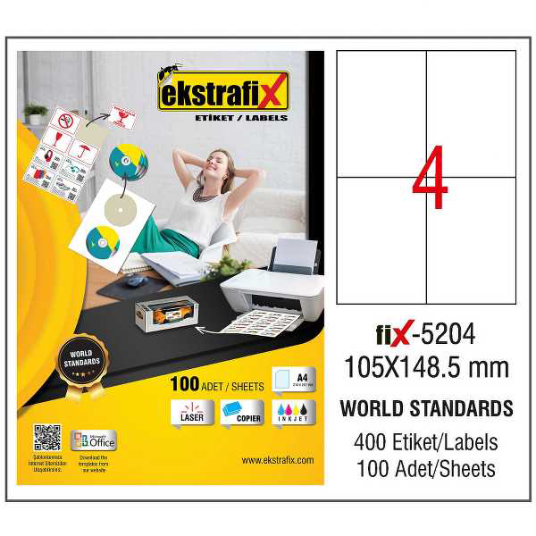 EKSTRAFİX LASER ETİKET 100 YP 105X148.5 LASER-COPY-INKJET FİX-5204