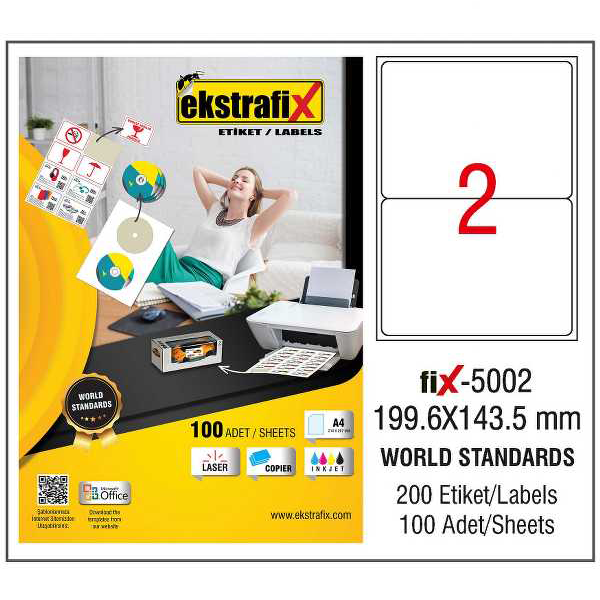 Ekstrafix Laser Etiket 199.6X143.5 Laser-Copy-Inkjet Fix-5002