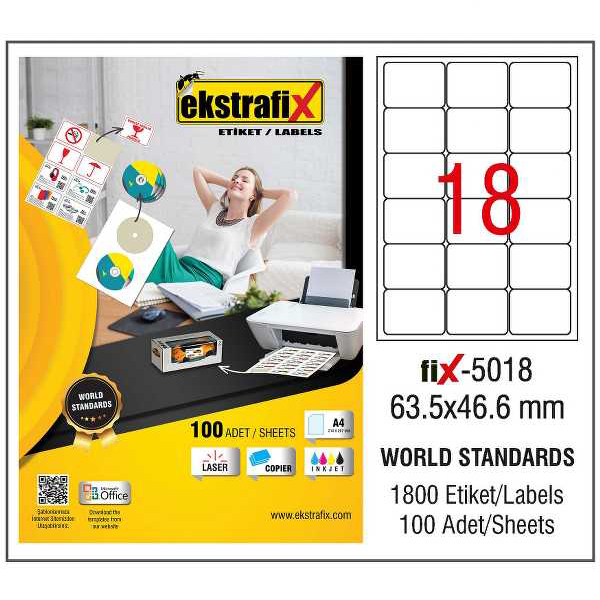 Ekstrafix Laser Etiket 63.5X46.6 Laser-Copy-Inkjet Fix-5018