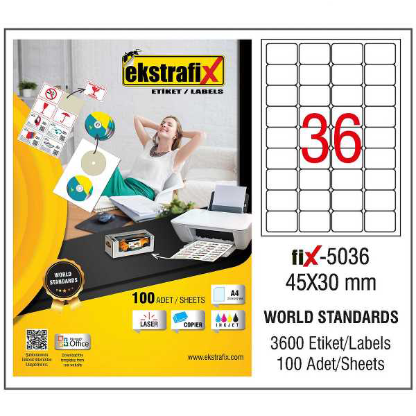 EKSTRAFİX LASER ETİKET 100 YP 45X30 LASER-COPY-INKJET FİX-5036