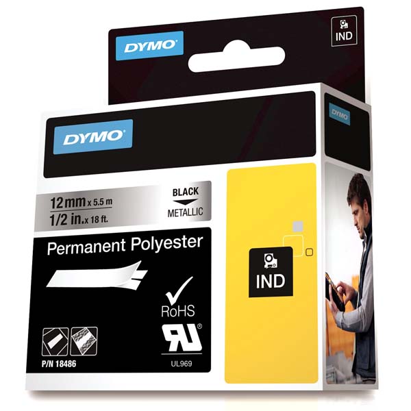 DYMO RHİNOPRO SABİTPOLYESTER 12 MMX5.5 M METALİK GRİ/SİYAH 18486