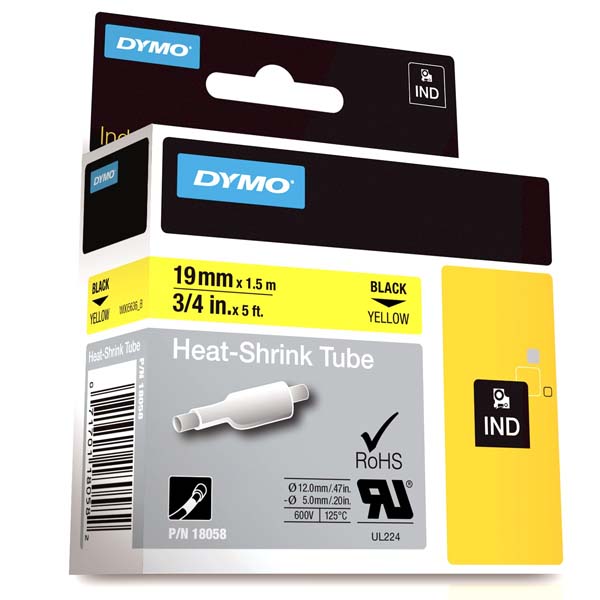 DYMO RHİNOPRO ISIYLA KÜÇÜLEN ŞERİT 19 MMX1,5 M SARI/SİYAH 18058