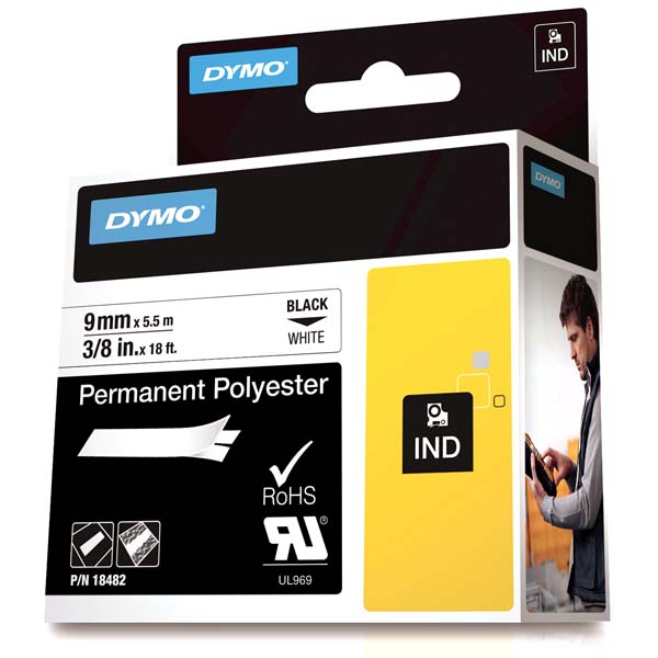 DYMO RHİNOPRO SABİTPOLYSTER ŞERİT 9 MMX5.5 M BEYAZ/SİYAH 18482