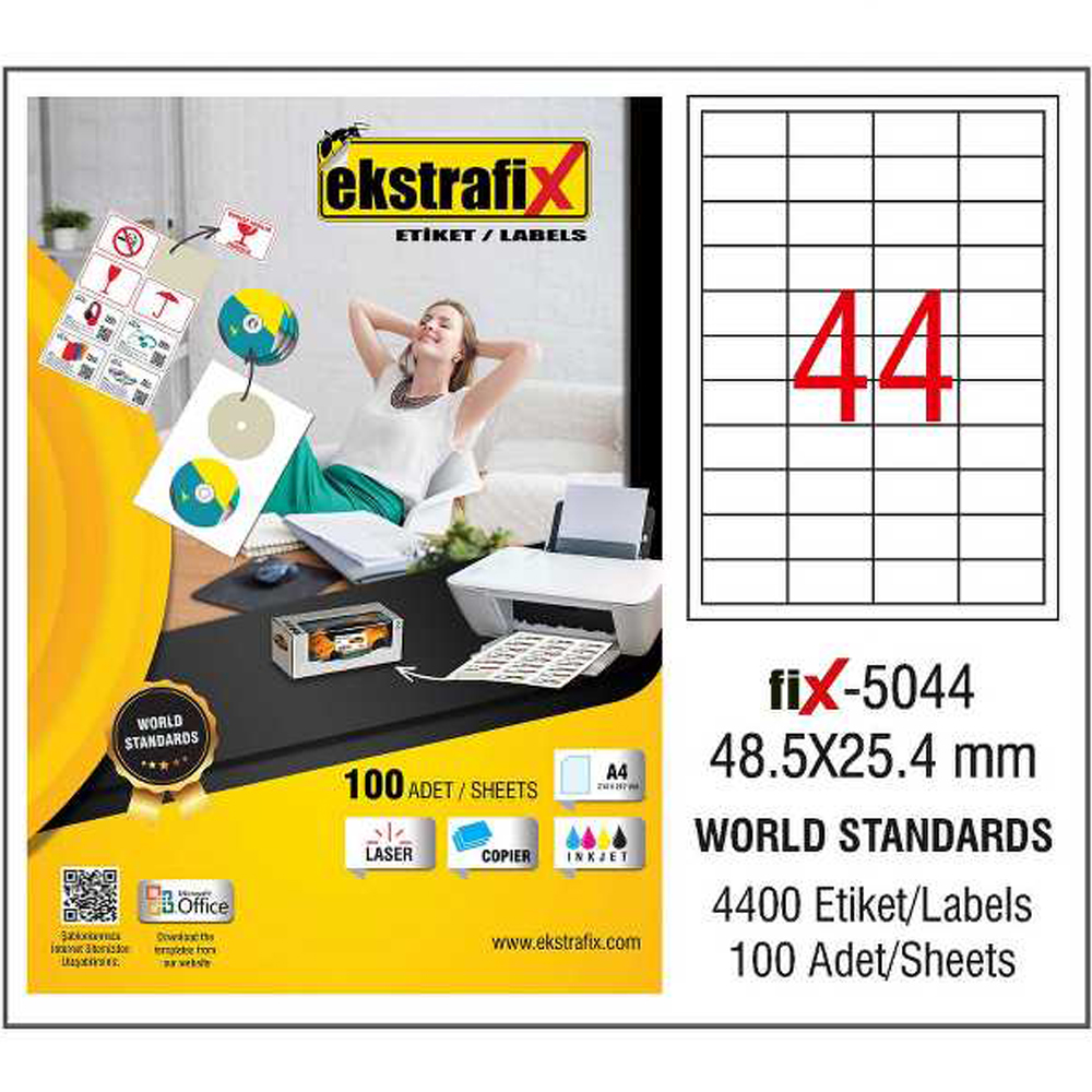 EKSTRAFİX LASER ETİKET 100 YP 48.5X25,4 LASER-COPY-INKJET FİX-5044