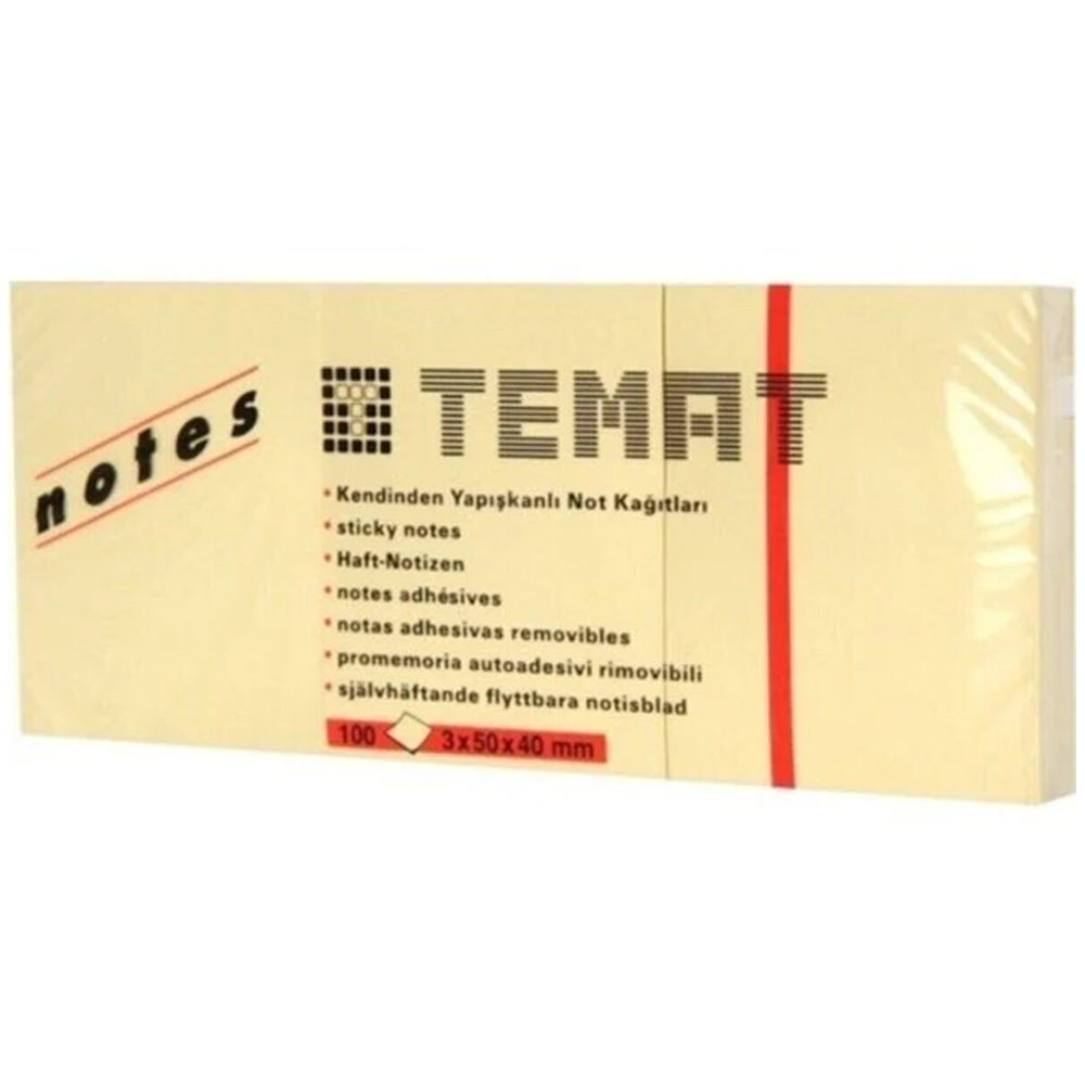 TEMAT YAPIŞKANLI NOT KAĞIDI 100 YP PASTEL SARI 3X50X40 MM 11230