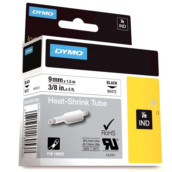 DYMO RHİNOPRO ISIYLA KÜÇÜLEN ŞERİT 9 MMX1,5 M BEYAZ/SİYAH