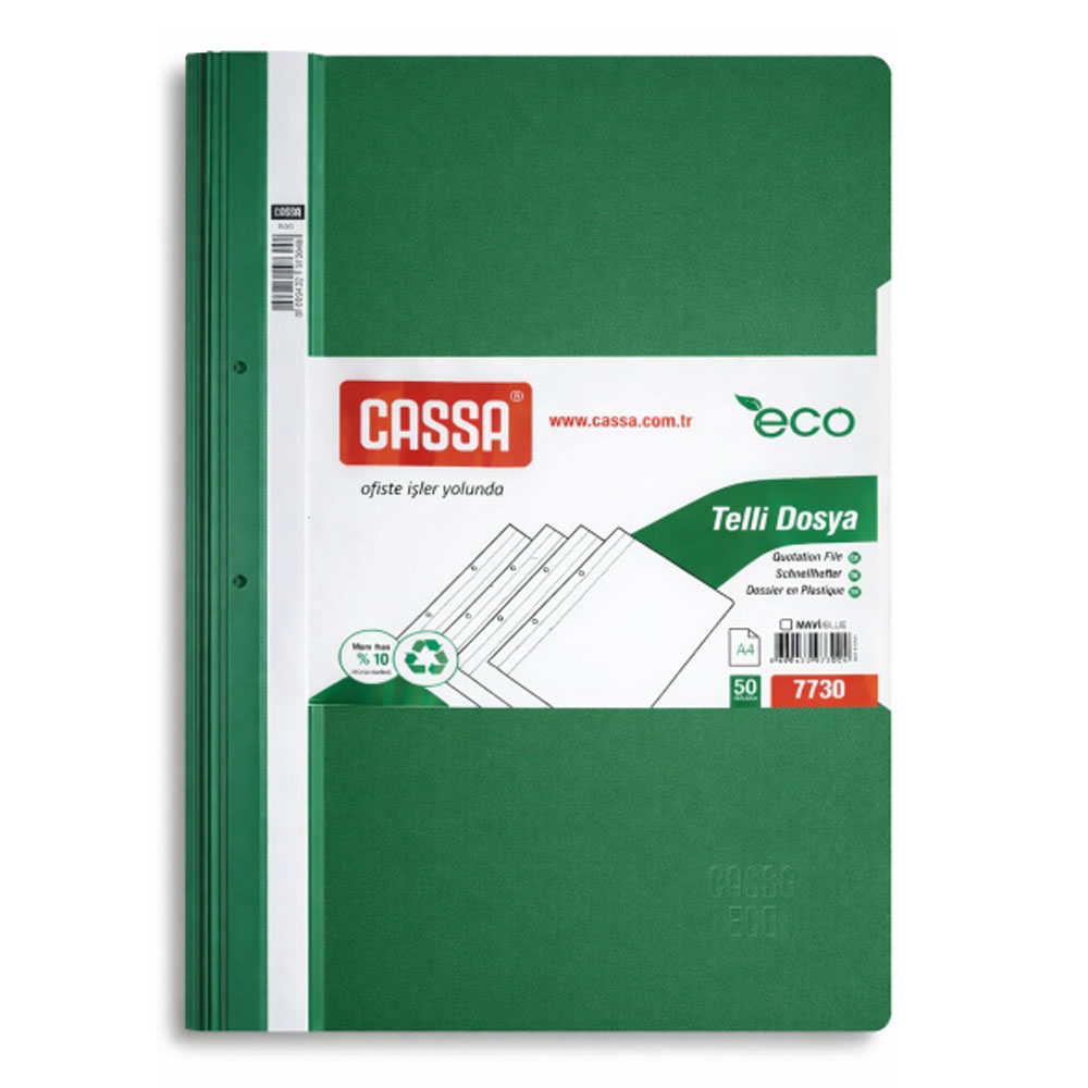 CASSA TELLİ DOSYA PLASTİK ECO A4 YEŞİL 7730