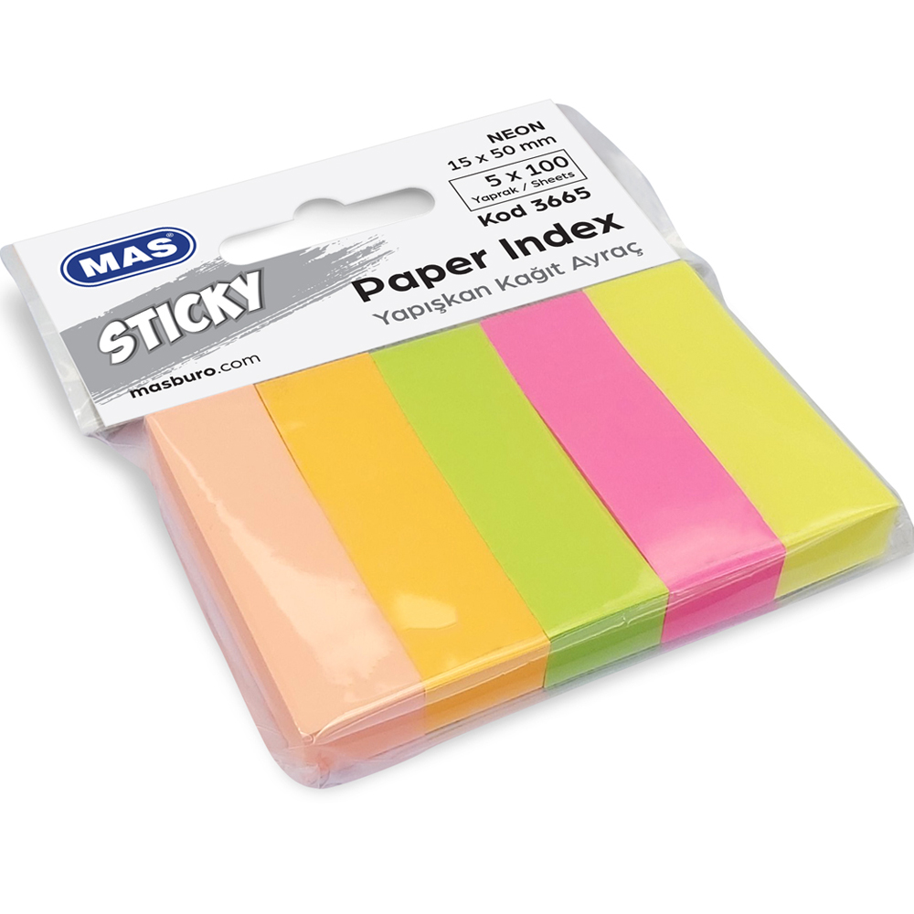 Mas Yapışkanlı Not Kağıdı Ayraç 15X50 Neon 100 Syf 5 Renk 3665