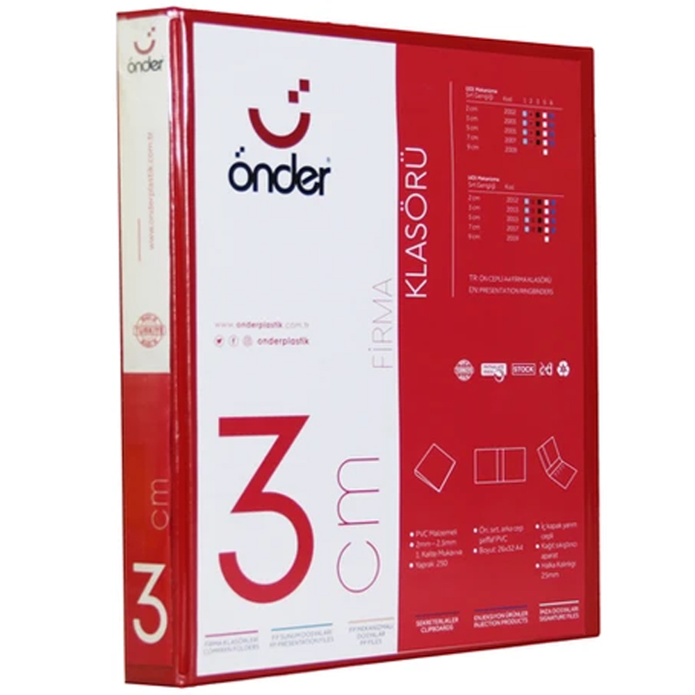 Önder Sunum Klasörü 2 Halkalı 30 Mm A4 Kırmızı 2003-2