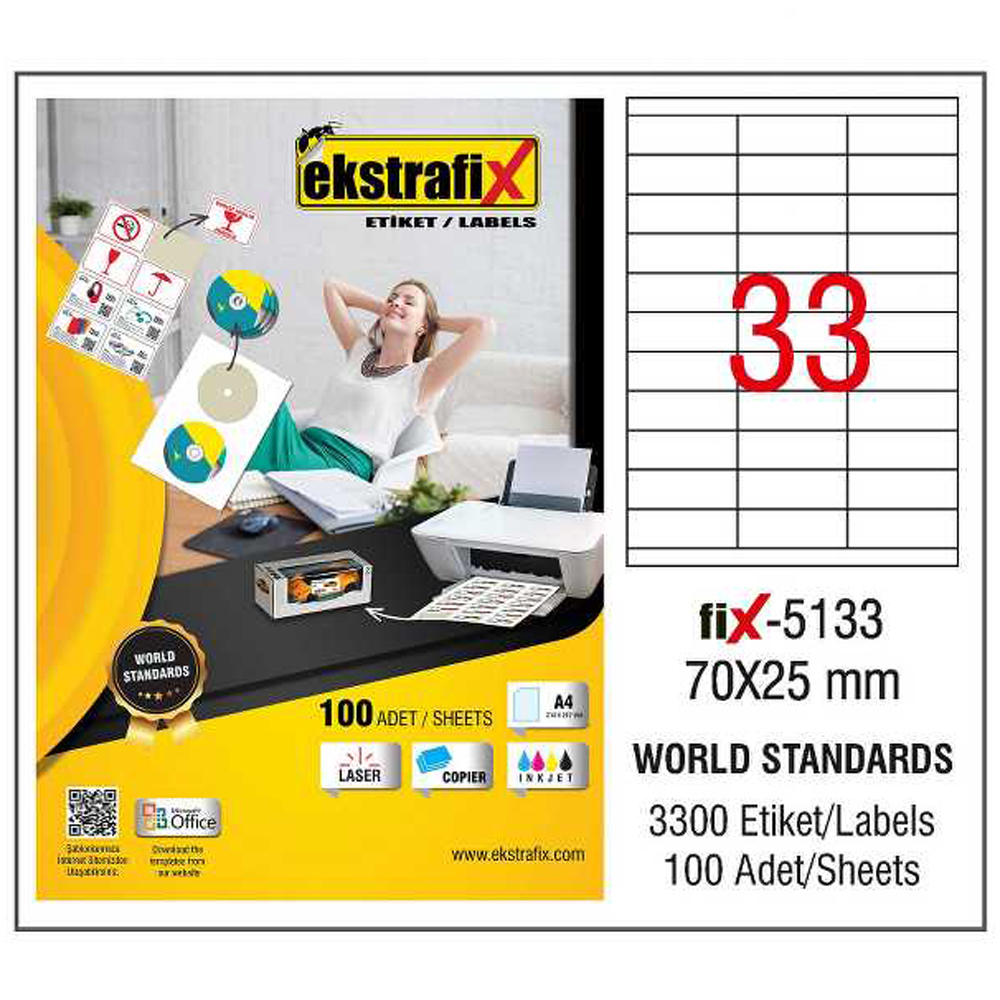 EKSTRAFİX LASER ETİKET 100 YP 70X25 LASER-COPY-INKJET FİX-5133