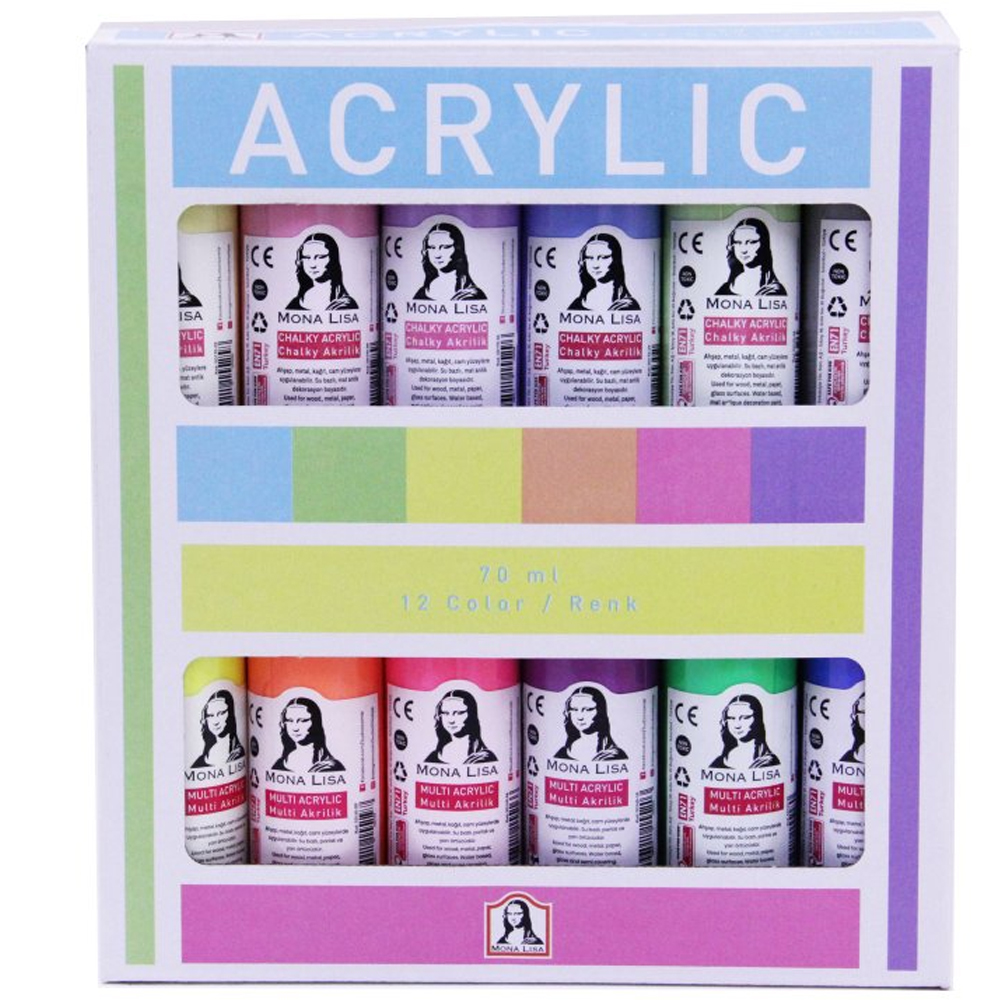 Monalisa Akrilik Boya 12X70 Ml Set (Chalk+Neon)