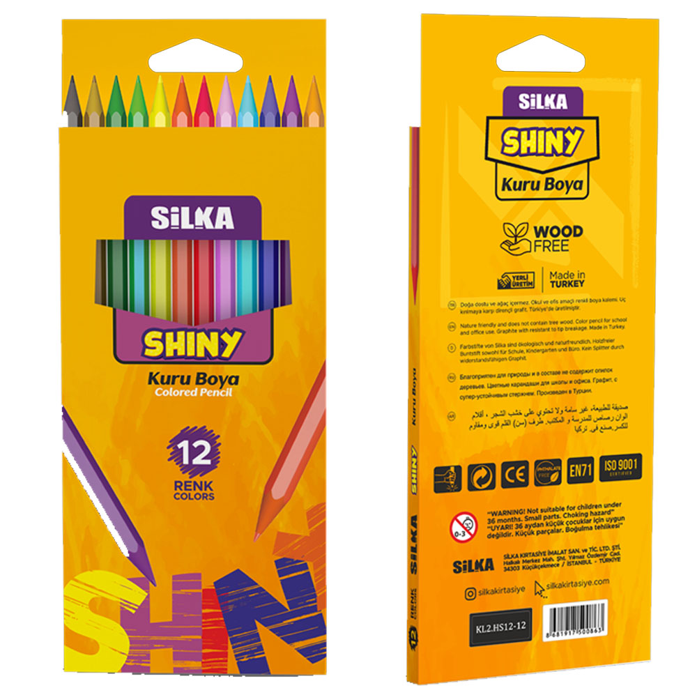SİLKA 12 Lİ HEX SHİNY GÖVDE BOYALI KURU BOYA