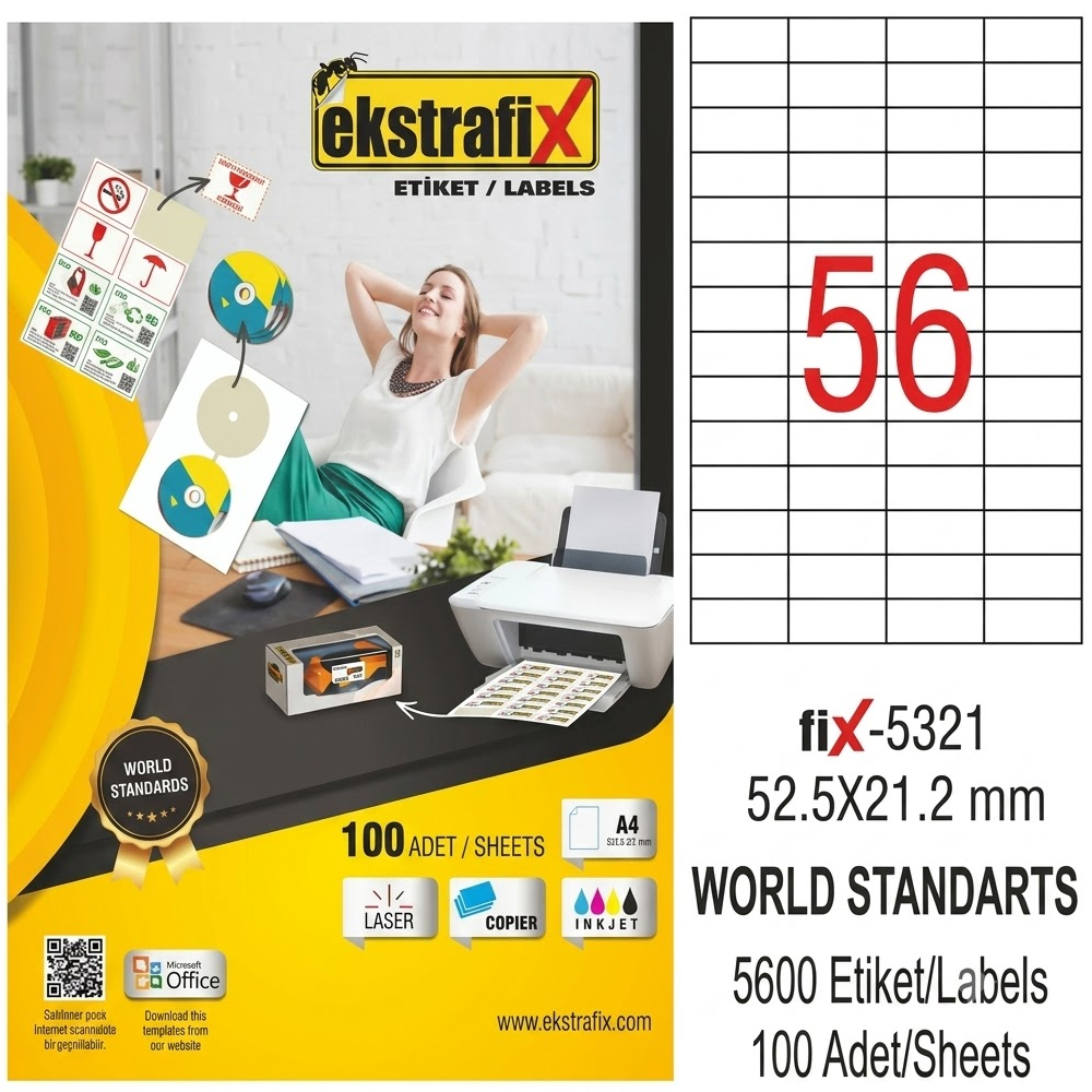 EKSTRAFİX LASER ETİKET 52,5X21,2 FİX-5321