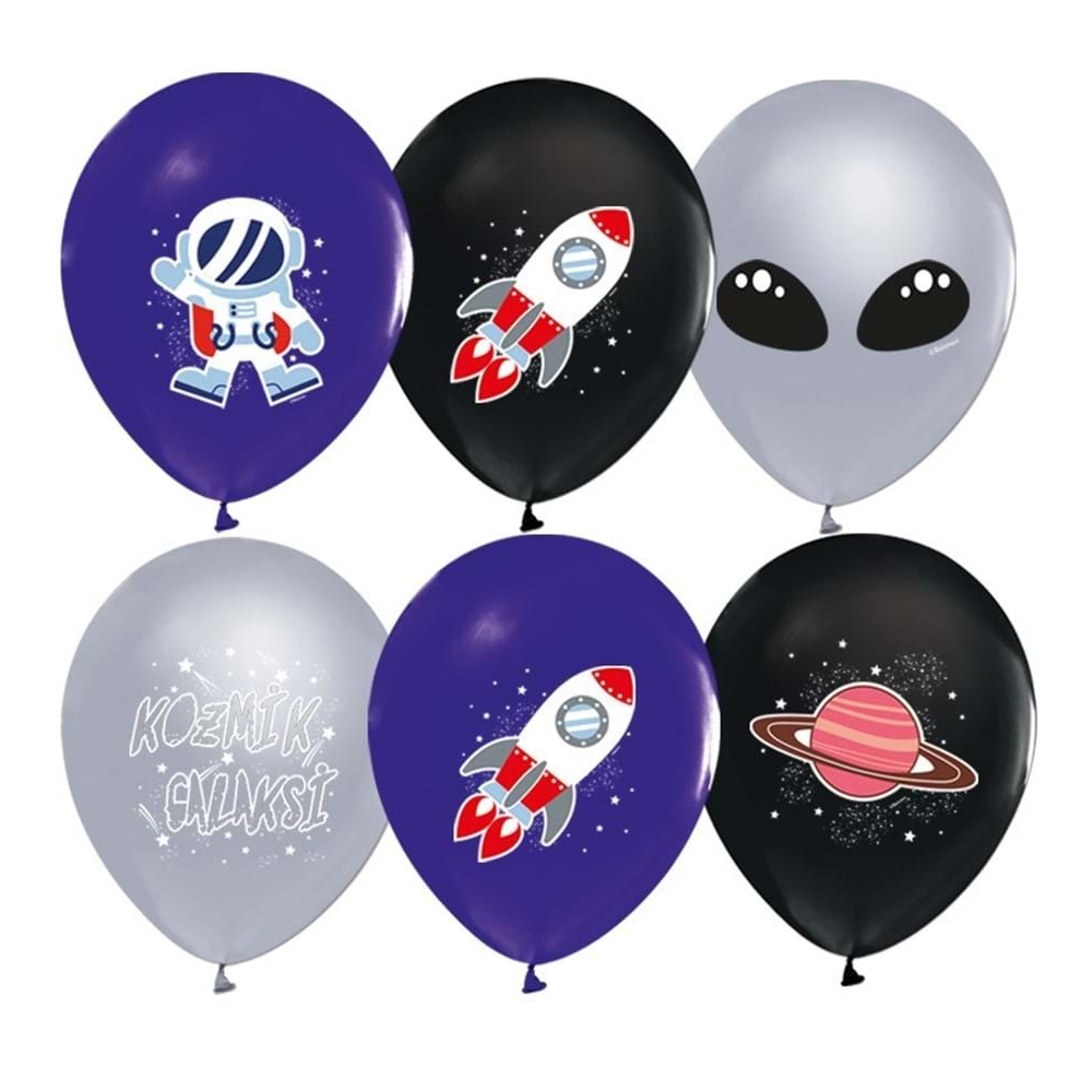 BALONEVİ BALON 4+1 KOZMİK GALAKSİ BASKILI 12" 8 Lİ