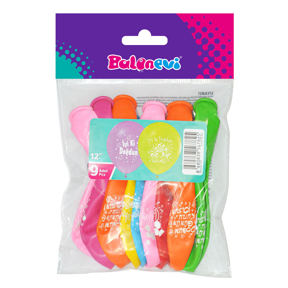 BALONEVİ BALON DOĞUM GÜNÜ BASKILI 12" 9 LU