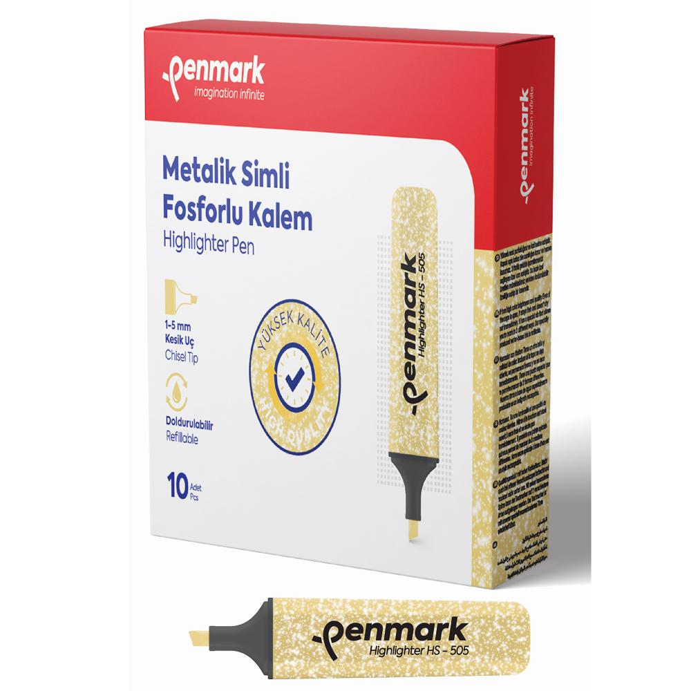Penmark Fosforlu Kalem Metalik Simli Gold Hs-505 - 10'lu Paket