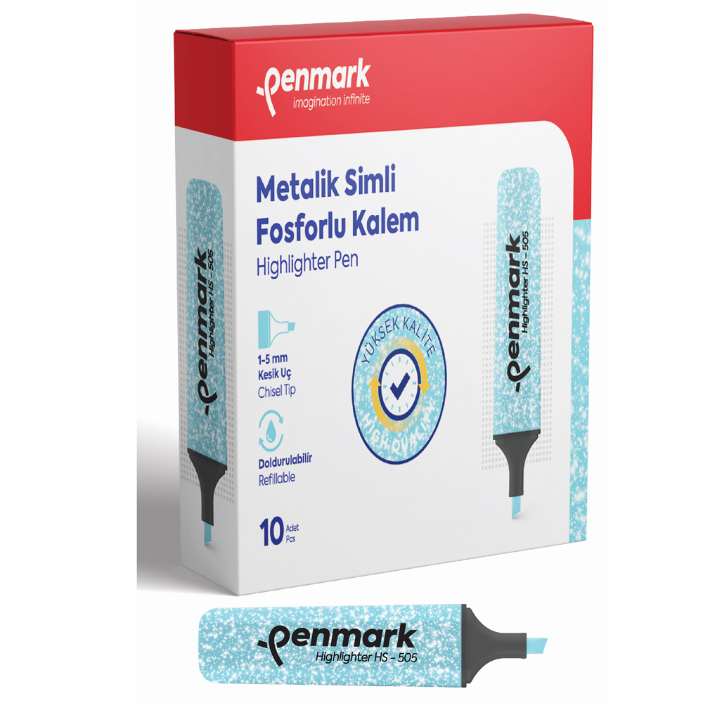 PENMARK FOSFORLU KALEM METALİK SİMLİ MAVİ HS-505 16