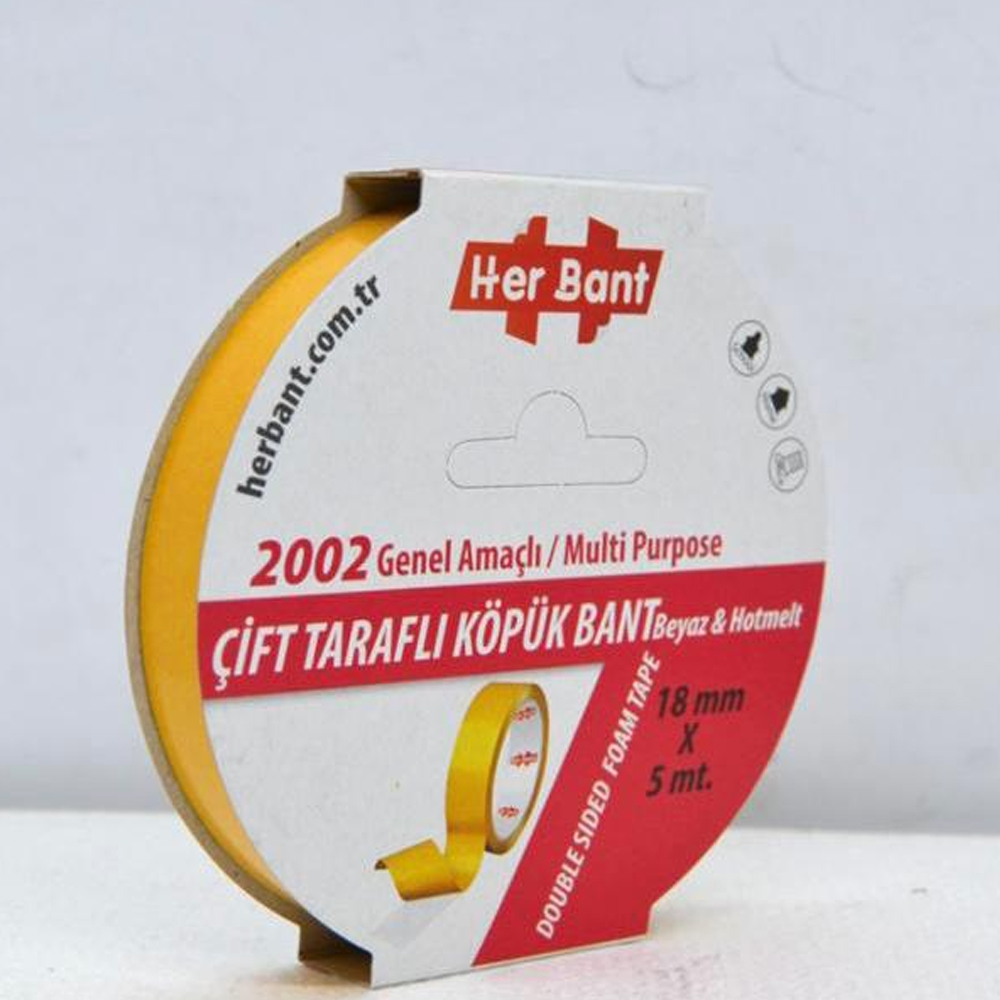 Her Bant Çift Taraflı Köpük Bant Askılı 18X5 Mt 2002