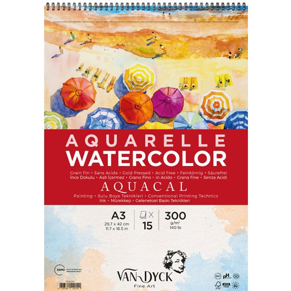 VAN DYCK SULU BOYA BLOK AQUACAL İNCE DOKULU CLDPRES A3 ÜSTTEN SPİRALLİ 15 YP