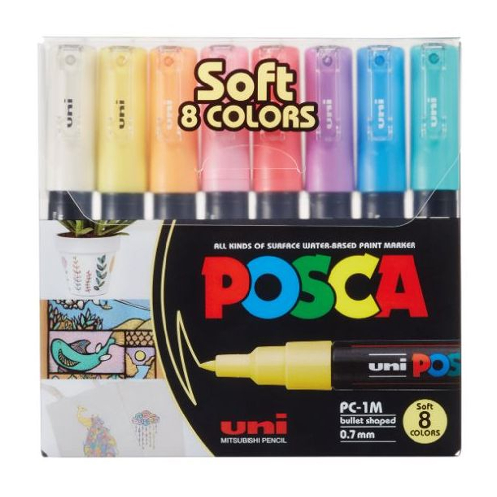 UNİ-BALL POSCA 0.7 SU BAZLI POSTER MARKÖRÜ SOFT RENK 8 Lİ PC-1M/8C