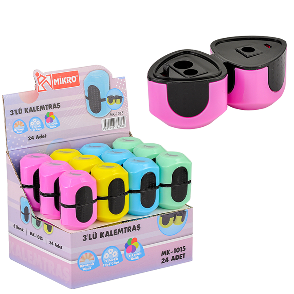 Mikro Kalemtıraş 3 Bıçaklı Mk-1015 - 24'lü Paket