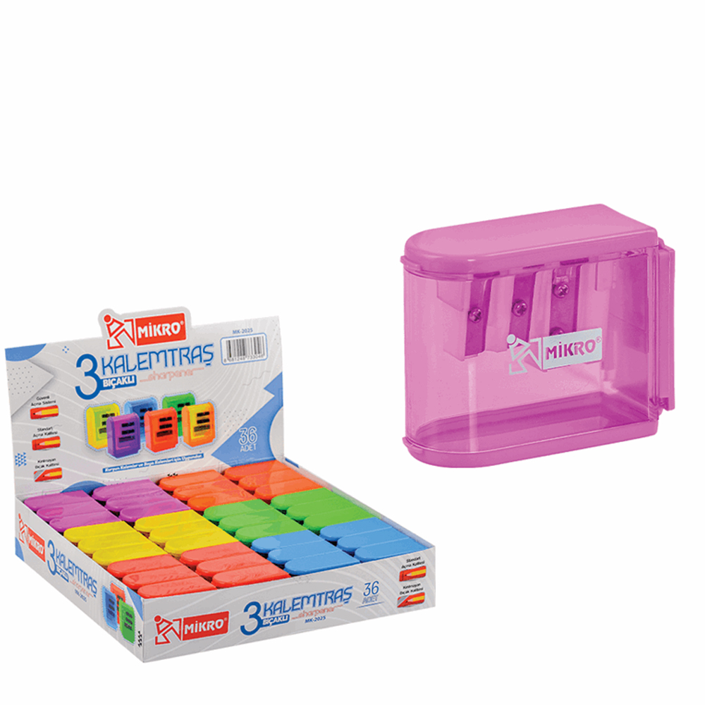 Mikro Kalemtıraş Üç Bıçaklı Mk-2025-36 - 36'lı Paket