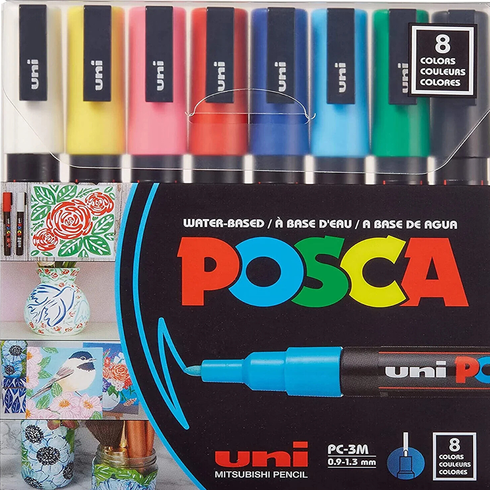 UNİ-BALL POSCA 0.9-1.3 SU BAZLI POSTER MARKÖRÜ ANA RENK 8 Lİ PC-3M/8C