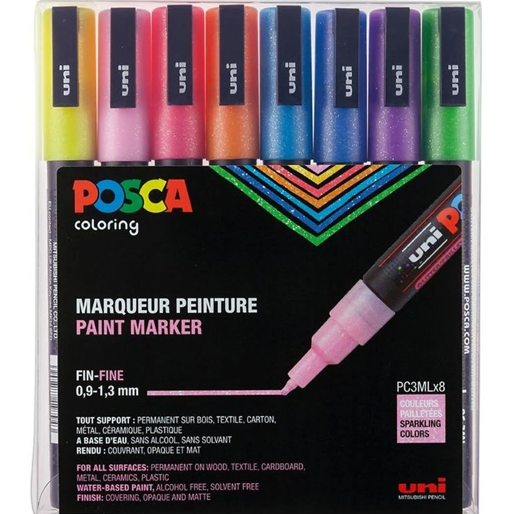 UNİ-BALL POSCA 0.9-1.3 SU BAZLI POSTER MARKÖRÜ SİMLİ 8 Lİ PC-3M/8C
