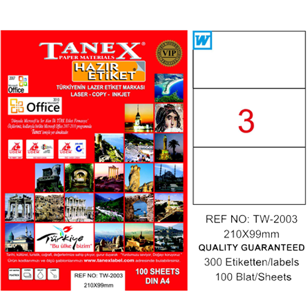 Tanex Laser Etiket 100 Yp 210X99 Laser-Copy-Inkjet Tw-2003