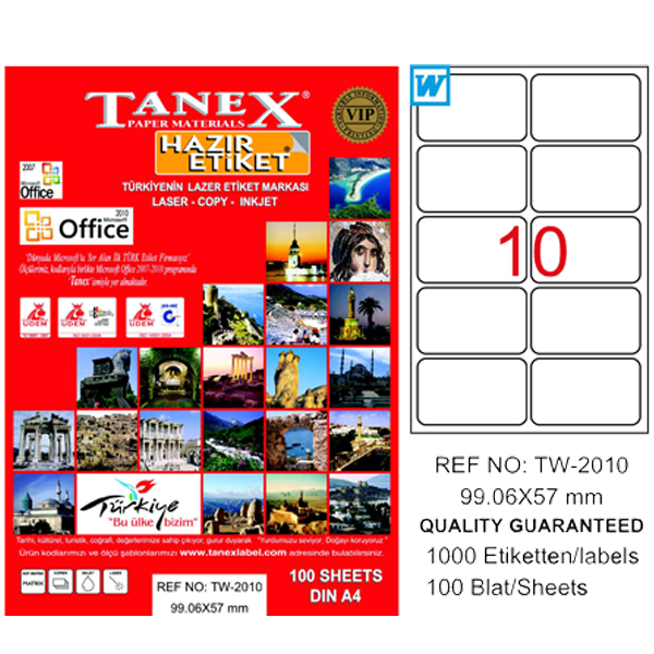 Tanex Laser Etiket 100 Yp 99.1X57 Laser-Copy-Inkjet Tw-2010