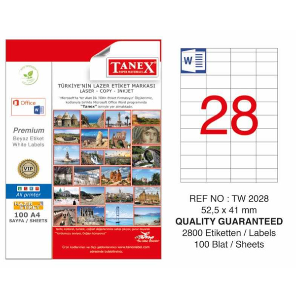 TANEX LASER ETİKET 100 YP 52X41 LASER-COPY-INKJET TW-2028