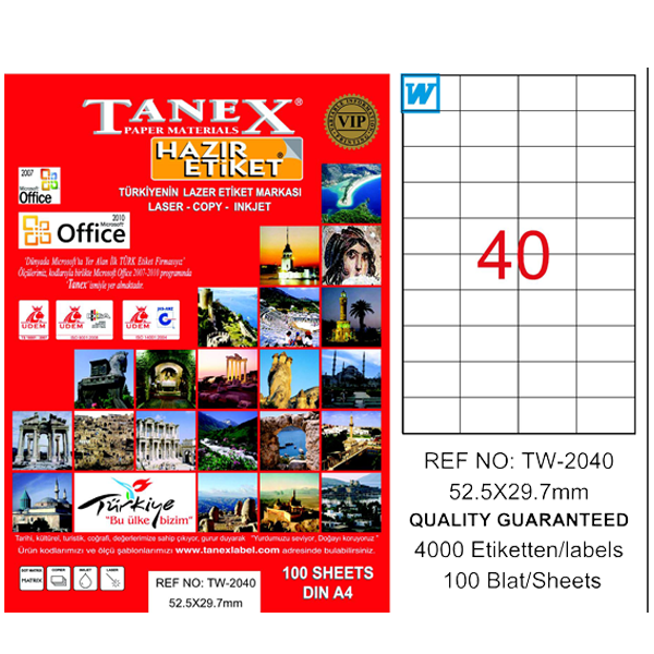 TANEX LASER ETİKET 100 YP 52X29 LASER-COPY-INKJET TW-2040