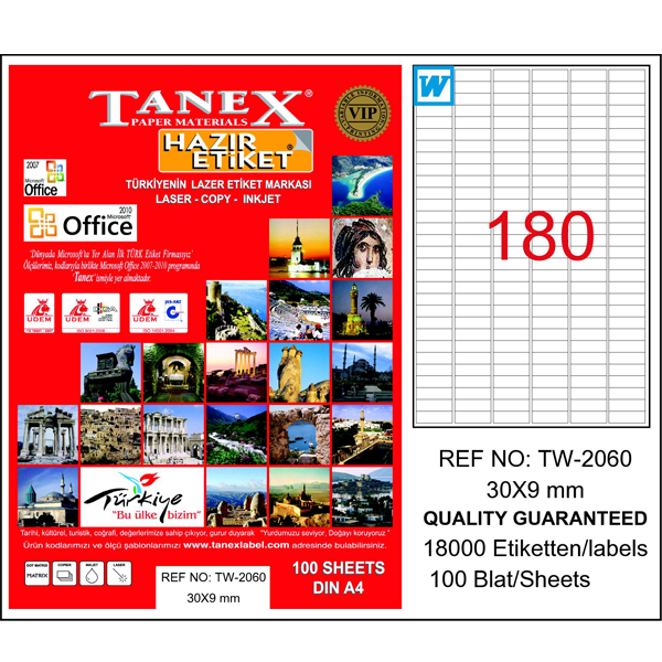 TANEX LASER ETİKET 100 YP 30X9 LASER-COPY-INKJET TW-2060