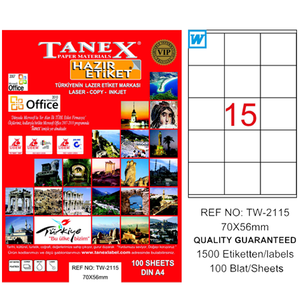 Tanex Laser Etiket 100 Yp 70X56 Laser-Copy-Inkjet Tw-2115
