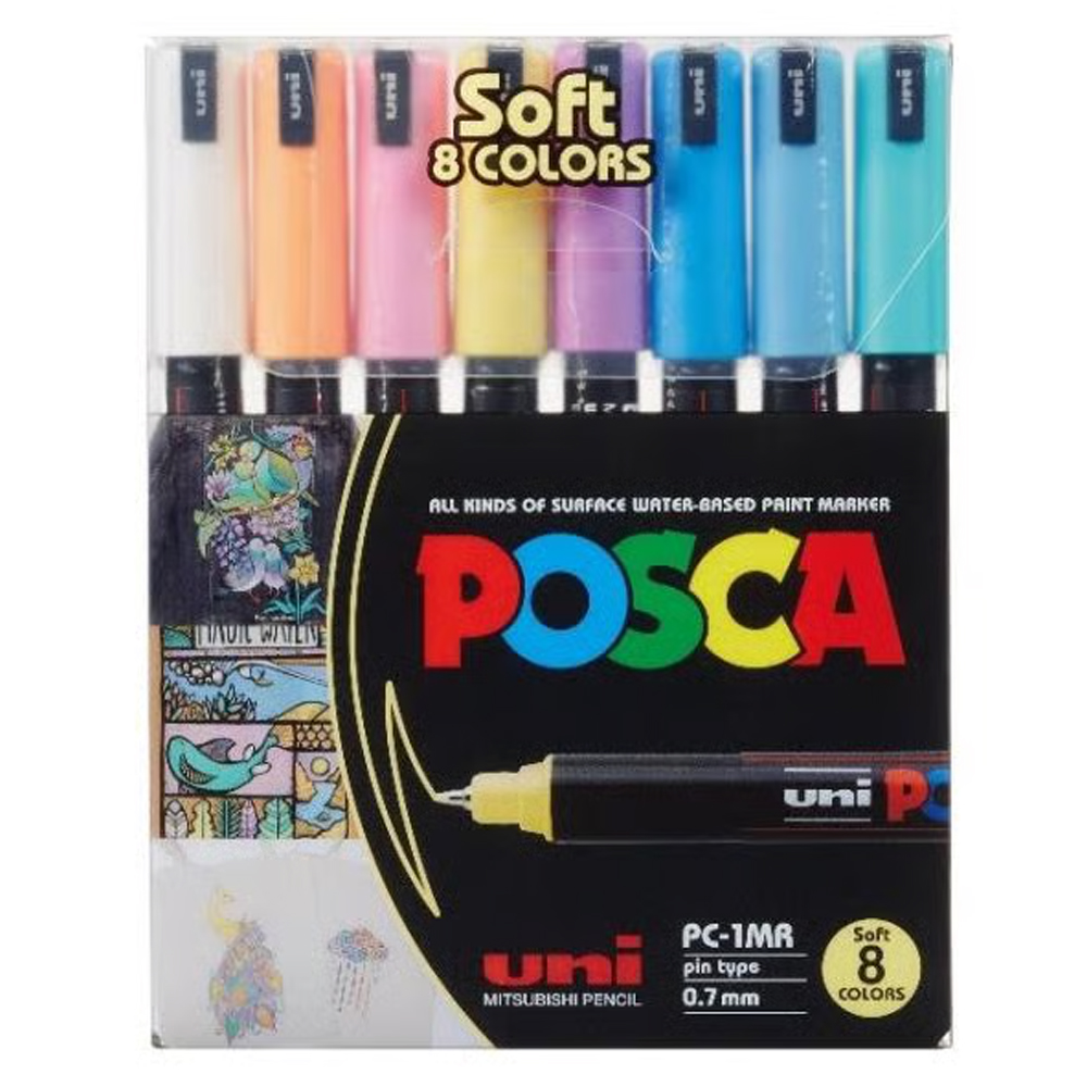 UNİ-BALL POSCA 0.7 SU BAZLI POSTER MARKÖRÜ SOFT RENK 8 Lİ PC-1MR/8C