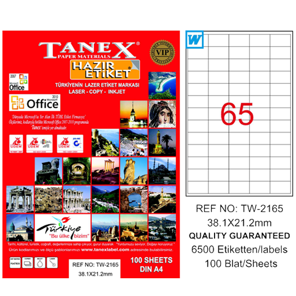 Tanex Laser Etiket 100 Yp 38X21 Mm Laser-Copy-Inkjet Tw-2165