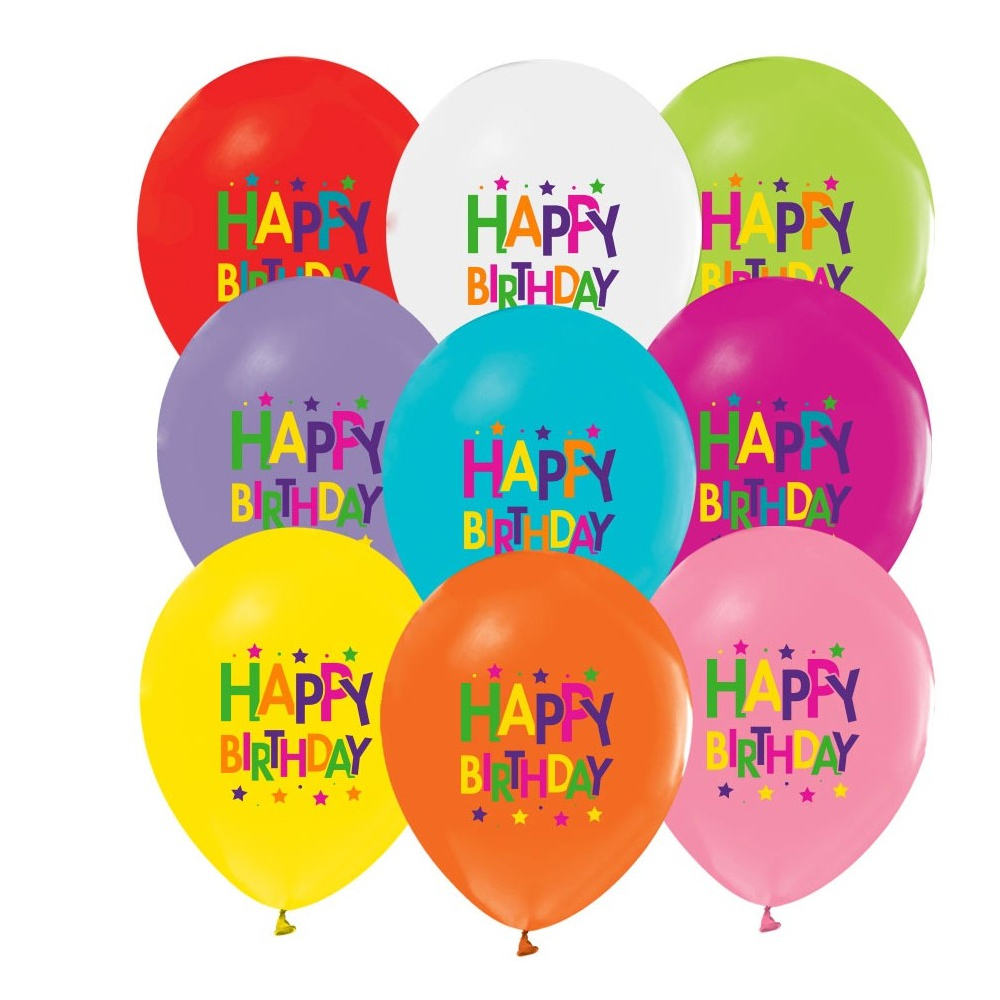 BALONEVİ BALON 4+0 SÜPERSTAR BİRTHDAY BASKILI 12" 8 Lİ