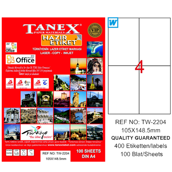 Tanex Laser Etiket 100 Yp 105X148,5 Laser-Copy-Inkjet Tw-2204